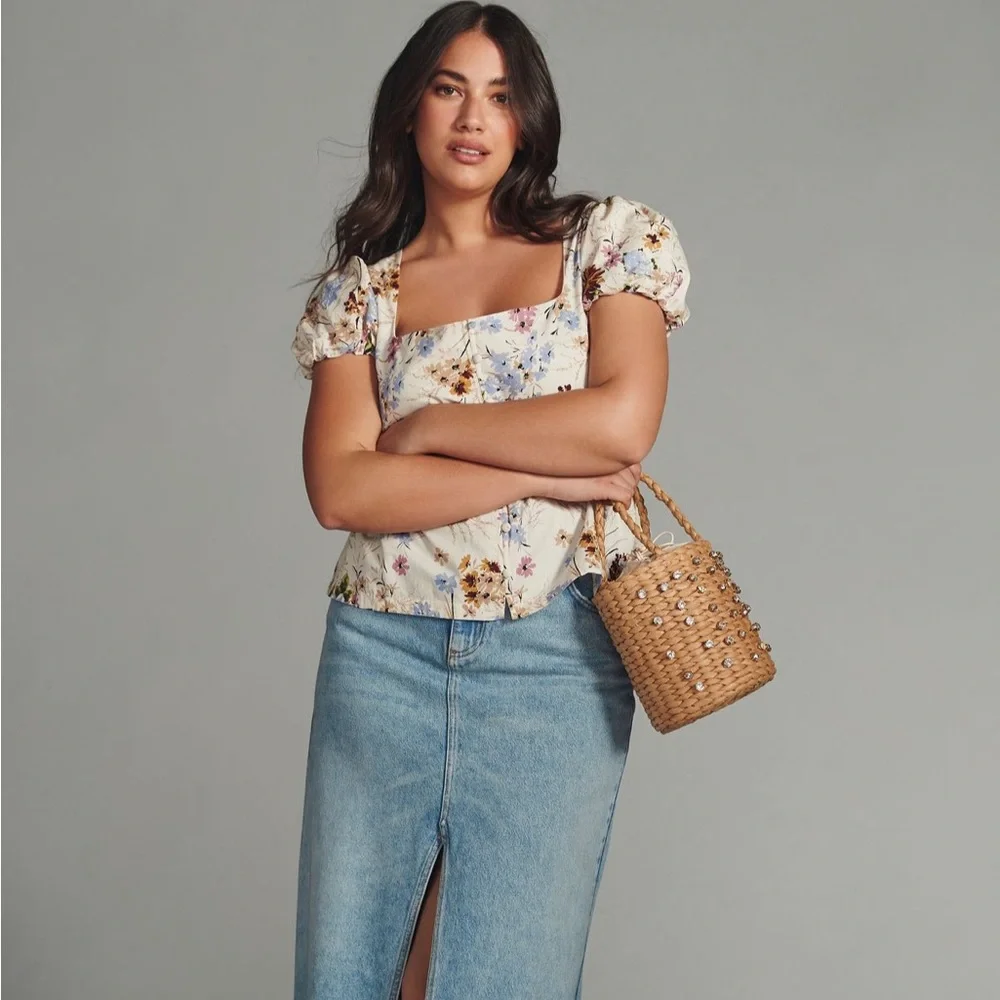Anthropologie Puff Sleeve Peplum Top